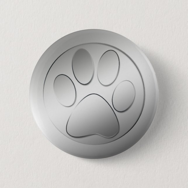 SILVER PAW PRINT 6 CM ROUND BADGE (Front)