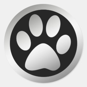 SILVER PAW PRINT CLASSIC ROUND STICKER
