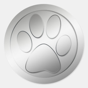 SILVER PAW PRINT CLASSIC ROUND STICKER