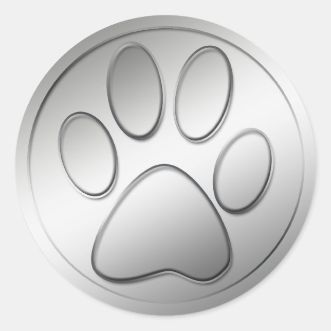 SILVER PAW PRINT CLASSIC ROUND STICKER (Front)