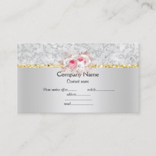 Silver peach floral elegant semi gloss business business card