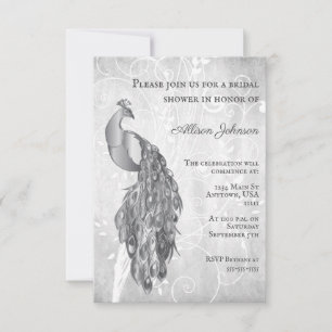Silver Peacock Bridal Shower Invitation