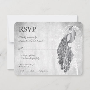 Silver Peacock Wedding RSVP Card