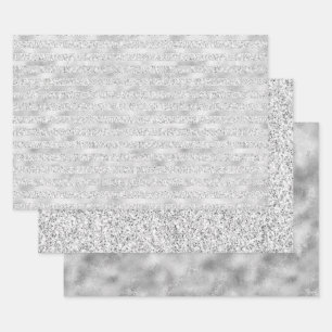 Silver Pearl Glam Glitter Stripes      Wrapping Paper Sheet