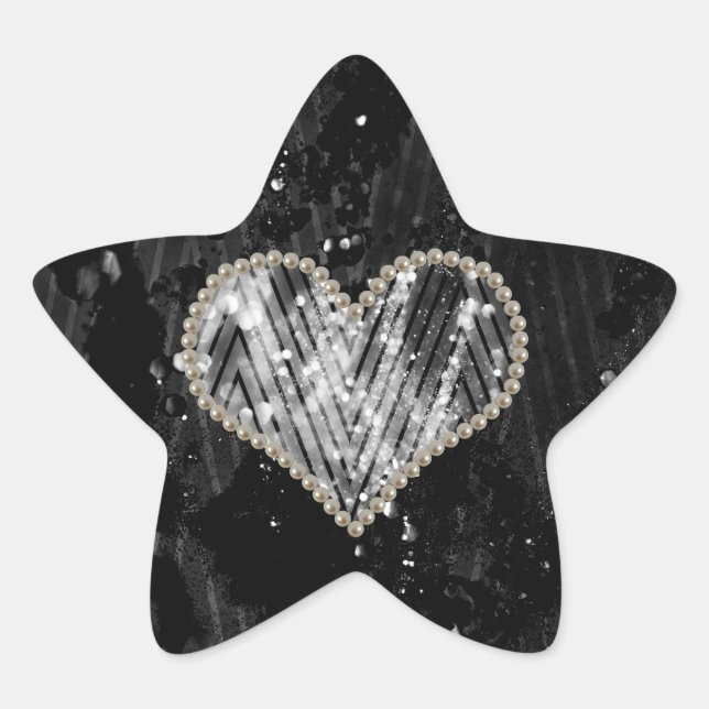 Silver Pearl Heart Star Sticker (Front)