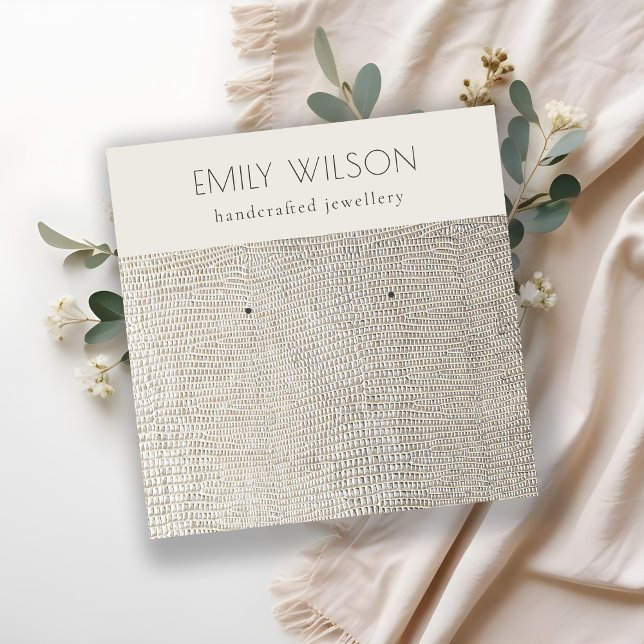 Silver Pearl  Leather Texture Stud Earring Display Square Business Card (Creator Uploaded)