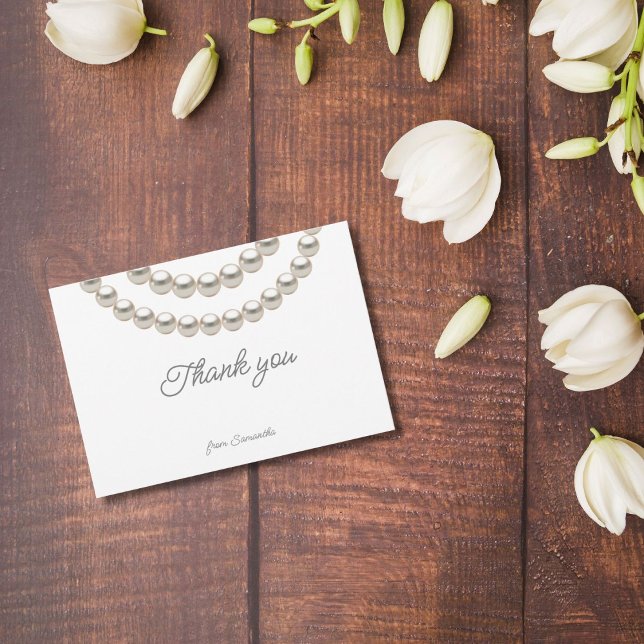 Silver Pearl Necklace Bridal Shower Elegant  Thank You Card (Creator Uploaded)