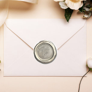 Silver Pearl Vintage Initials Custom Wedding Favou Classic Round Sticker