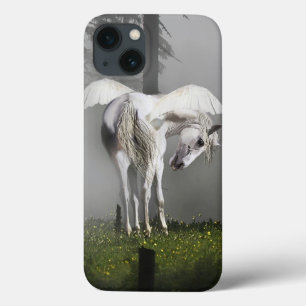 Silver Pegasus Preens in Misty Forest Fantasy Art iPhone 13 Case