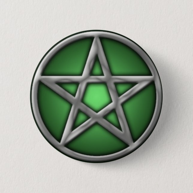 Silver Pentacle on Green 6 Cm Round Badge (Front)