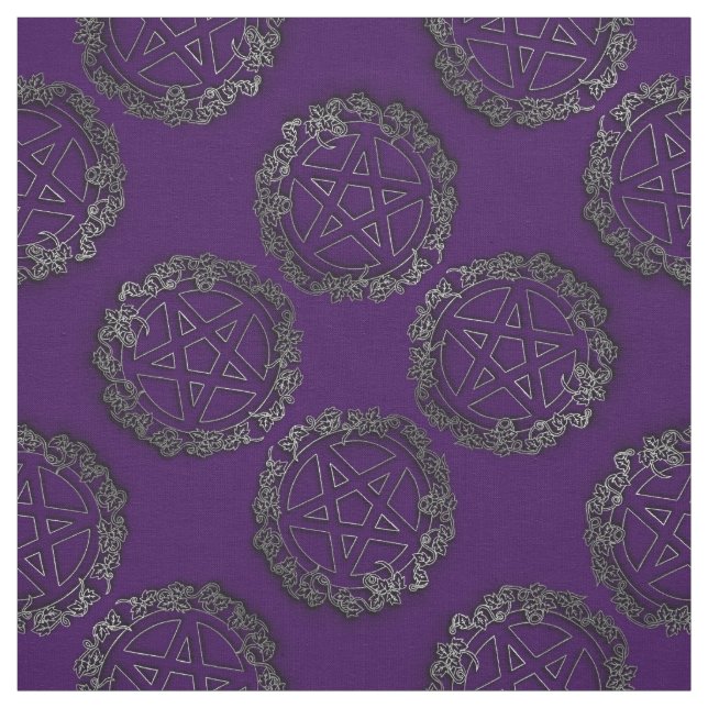 Silver Pentacles Pagan Goth Altar Fabric (Swatch)