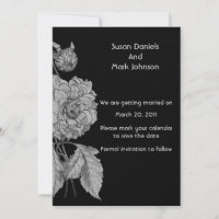 Silver Peony Black Flower Wedding Save The Date