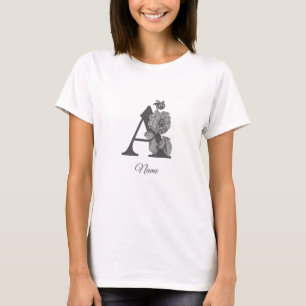 Silver Peony Elegant Monogram Initial A Name T-Shirt