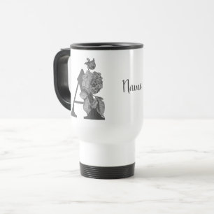 Silver Peony Elegant Monogram Initial A Name Travel Mug