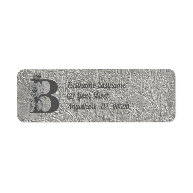 Silver Peony Elegant Monogram Initial B Address  (Front)