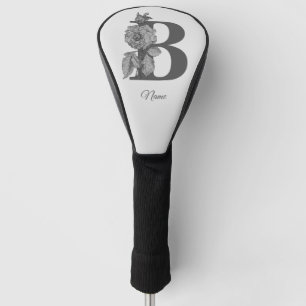 Silver Peony Elegant Monogram Initial B Name Golf Head Cover