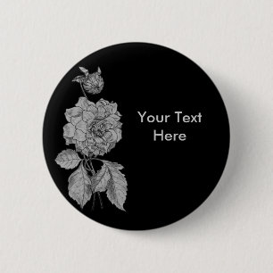 Silver Peony Flower Customisable Button
