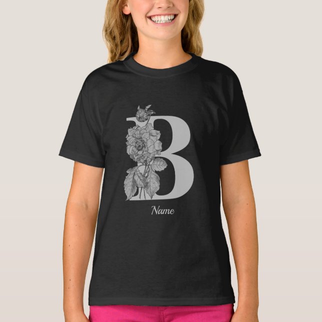 Silver Peony Monogram Initial B Personalised T-Shirt (Front)