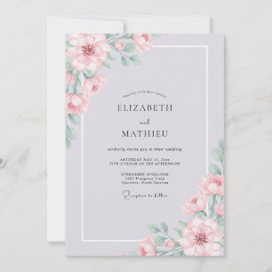 Silver Periwinkle Peony Wedding Invitation