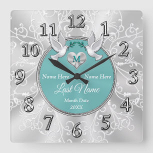 Silver Personalized Wall Clocks for Weddings