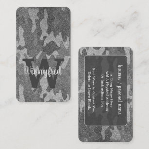 Silver & Pewter Camouflage Glitter Monogrammed Business Card