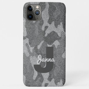 Silver & Pewter Camouflage Glitter Monogrammed Case-Mate iPhone Case