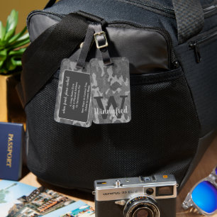 Silver & Pewter Camouflage Glitter Monogrammed Luggage Tag