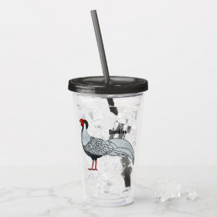 Silver pheasant bird cartoon illustration  acrylic tumbler