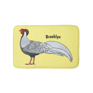 Silver pheasant bird cartoon illustration bath mat
