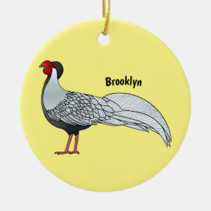 Silver pheasant bird cartoon illustration ceramic tree decoration
