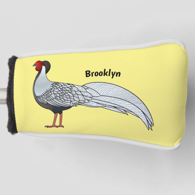 Silver pheasant bird cartoon illustration golf head cover (Front)