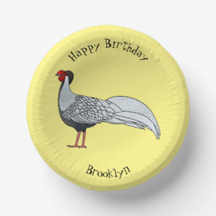 Silver pheasant bird cartoon illustration paper plate