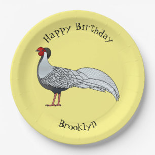 Silver pheasant bird cartoon illustration paper plate