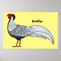Silver pheasant bird cartoon illustration 
