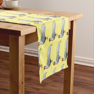 Silver pheasant bird cartoon illustration short table runner