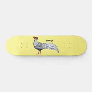 Silver pheasant bird cartoon illustration skateboard