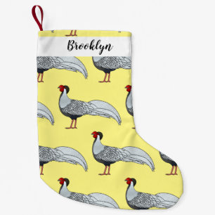 Silver pheasant bird cartoon illustration small christmas stocking