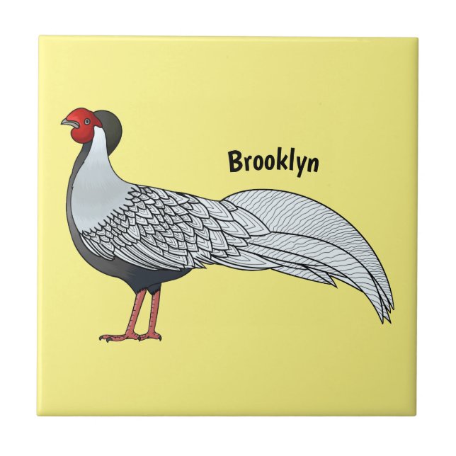 Silver pheasant bird cartoon illustration  tile (Front)