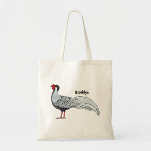 Silver pheasant bird cartoon illustration  tote bag