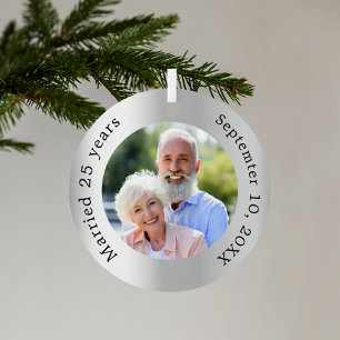 Silver photo 25th wedding anniversary metal tree decoration