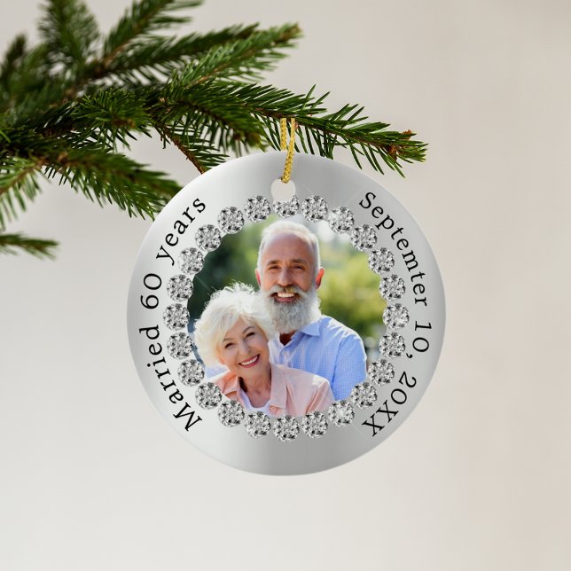 Silver photo 60th diamond wedding anniversary ceramic tree decoration (Creator Uploaded)
