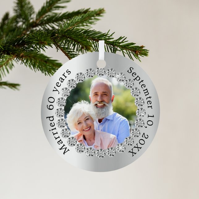 Silver photo 60th diamond wedding anniversary metal tree decoration (Creator Uploaded)