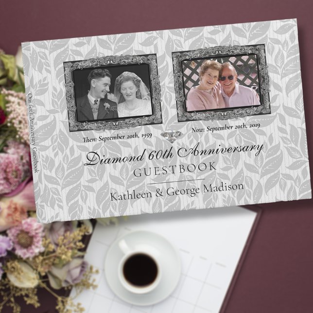 Silver Photo Diamond Anniversary Floral Guest Book (Creator Uploaded)