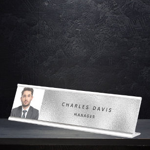 Silver photo elegant modern desk name plate