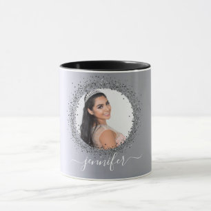 Silver photo name script glamourous mug