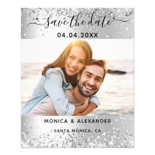 Silver photo qr code wedding Save the Date Flyer