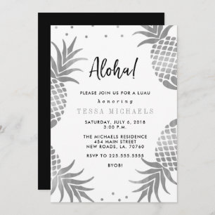 Silver Pineapple Luau Party Invitations