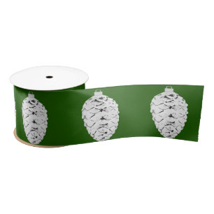 Silver Pinecone Green Ribbon Satin Ribbon