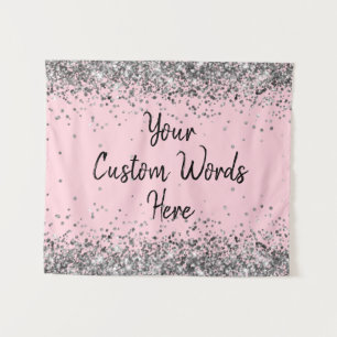 Silver Pink Black Birthday Party Photo Booth Prop Tapestry