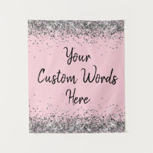 Silver Pink Black Birthday Party Photo Booth Prop Tapestry